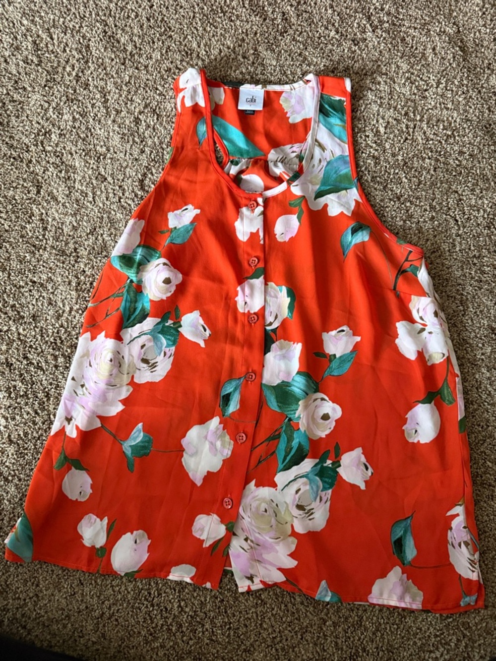 CAbi Red Floral Button-Front Sleeveless Blouse